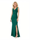 Elegant Crepe V-Neck Side Slit Lace Mermaid Long Mother of the Bride and Groom Dresses
