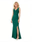 Elegant Crepe V-Neck Side Slit Lace Mermaid Long Mother of the Bride and Groom Dresses