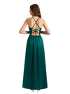 Modern Spaghetti Straps Silky Satin A-line Long Simple Bridesmaid Dresses Side Split