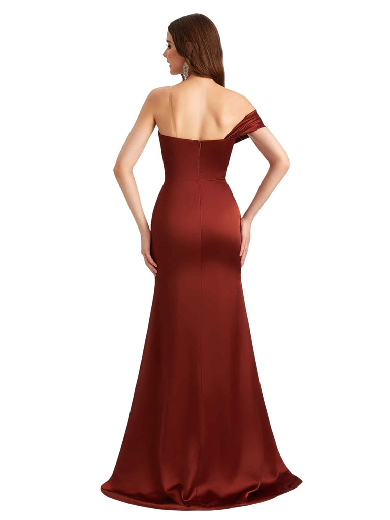 Elegant Silky Satin One Shoulder Mermaid Floor Length Bridesmaid Dresses Online