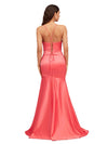 Elegant Spaghetti Straps Slit Mermaid Soft Satin Long Bridesmaid Dresses Online