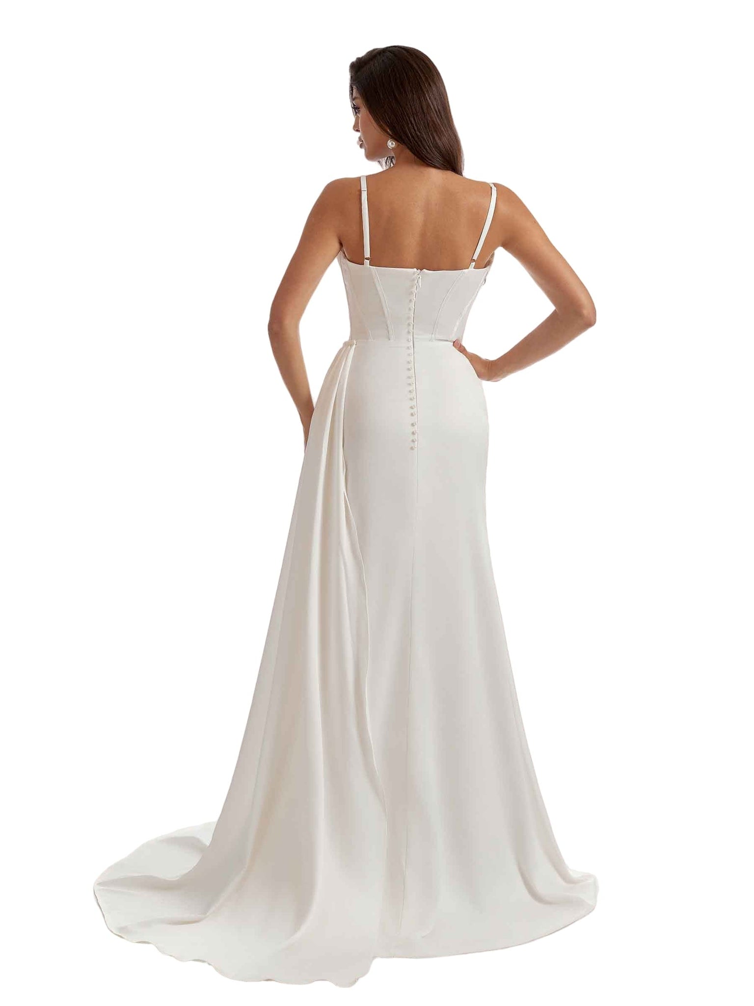 Sexy Spaghetti Strap Side Split Mermaid Boning Ruched Satin Long Bridesmaid Dresses