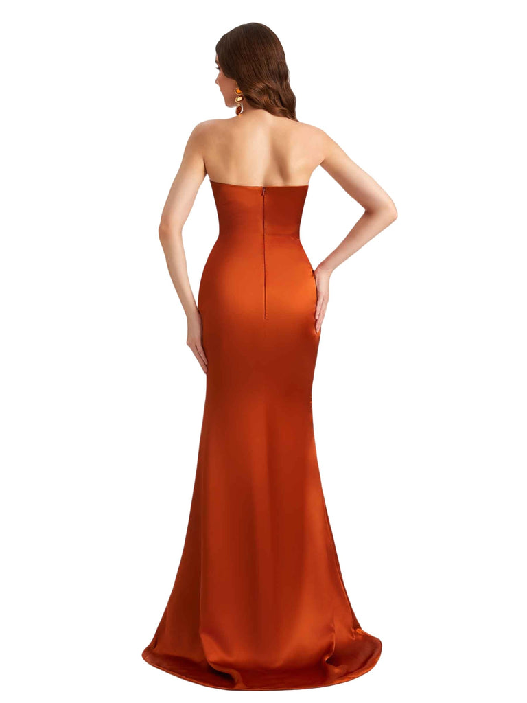 Sexy Sweetheart Silky Satin Side Split V-Neck Mermaid Maxi Bridesmaid Dresses Online