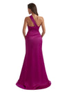 Gorgeous One Shoulder Mermaid Pleated Soft Satin Side Slit Long Bridesmaid Dresses