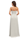 Elegant One Shoulder A-Line Side Slit Soft Satin Long Bridesmaid Dresses