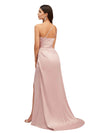 Elegant Mermaid One Shoulder Stretch Satin Side Slit Formal Long Bridesmaid Dresses