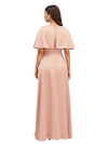 Elegant Bat Sleeves V-neck A-Line Side Slit Long Soft Satin Bridesmaid Dresses