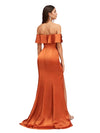 Sexy Mermaid Off The Shoulder Side Slit Soft Satin Pretty Long Bridesmaid Dresses