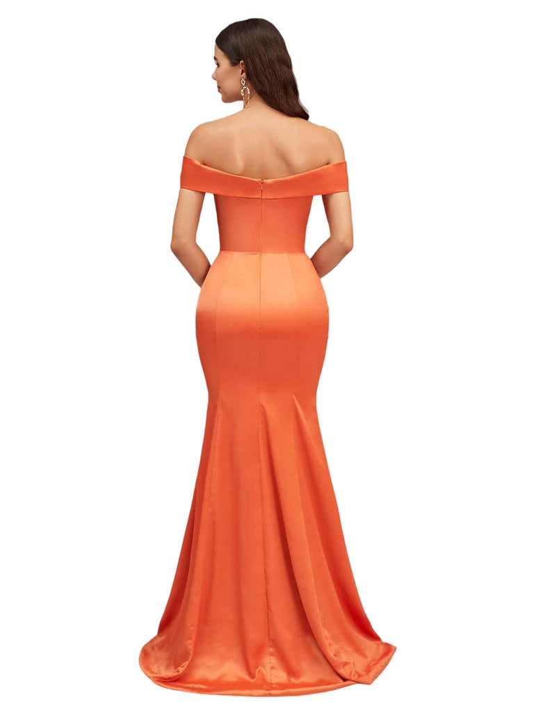 Sexy Off The Shoulder Mermaid Satin Long Bridesmaid Dresses Online With Bow