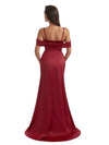 Gorgeous Cold Shoulder Mermaid Pleated Silky Satin Side Slit Long Bridesmaid Dresses