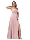 Elegant Cowl Side Slit Spaghetti Straps A-line Chiffon Long Bridesmaid Dresses
