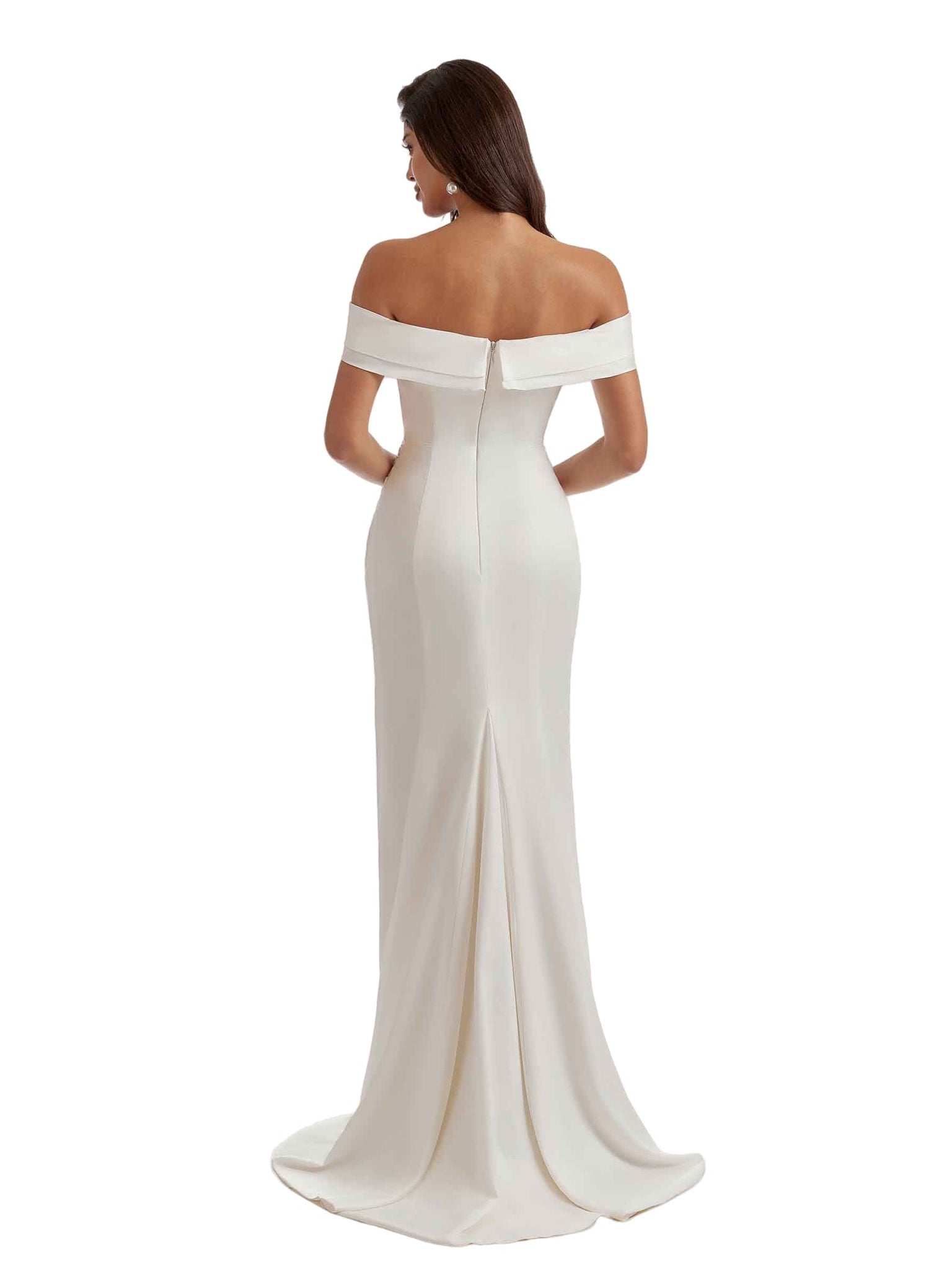 Sexy V-neck Mermaid Off the Shoulder Ruched Silky Satin Long Bridesmaid Dresses Slit