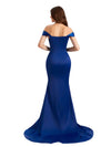 Elegant Off The Shoulder Silky Satin Unique Side Split Mermaid Long Bridesmaid Dresses Online