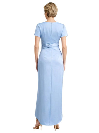 Elegant V-Neck Short Sleeves Ruched Satin Side Slit Mermaid Mother Of The Bride Dresses