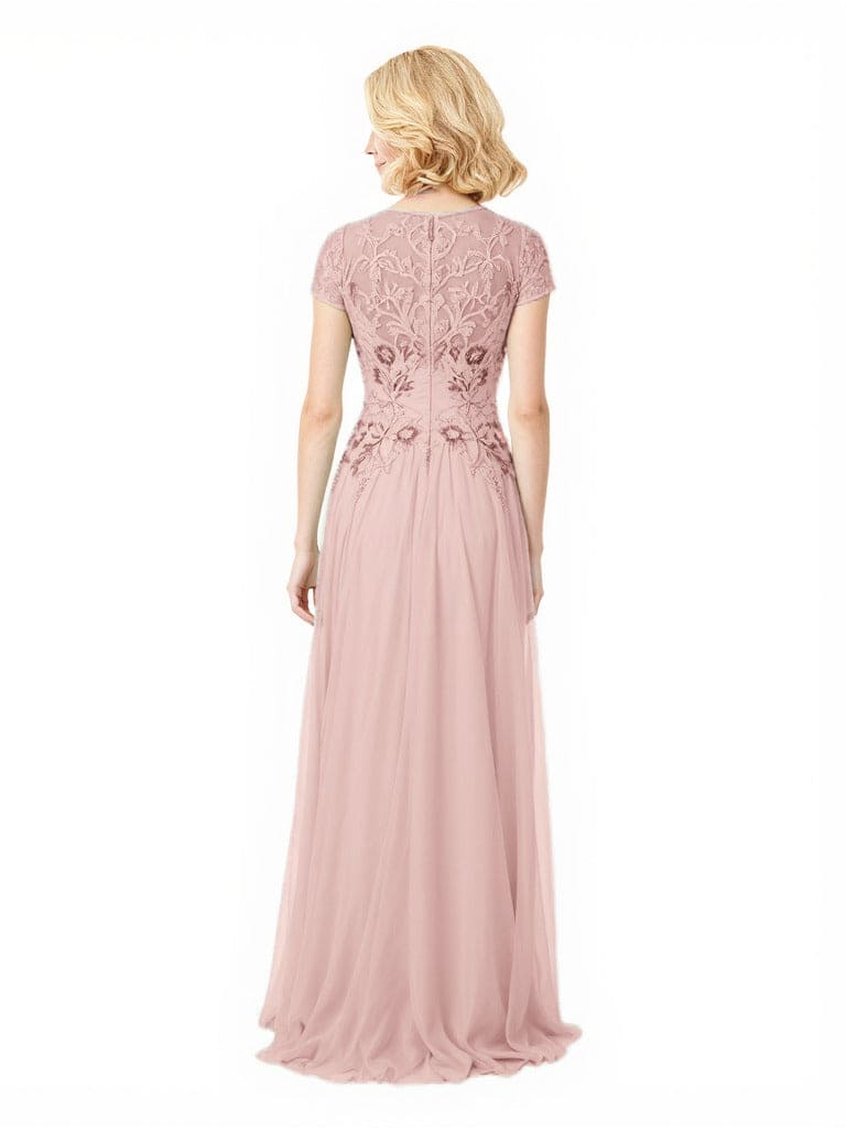 Elegant Scoop Cap Sleeves Lace Chiffon A-line Mother of The Bride Dresses