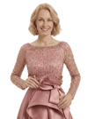 Fancy Silky Satin Ruffle Slit Sequin Long Sleeves A-Line Mother Of The Groom Gown