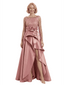 Fancy Silky Satin Ruffle Slit Sequin Long Sleeves A-Line Mother Of The Groom Gown