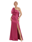 Modern One Shoulder Side Slit Satin Sheath Mother Of The Bride Dress With Bow Knot
