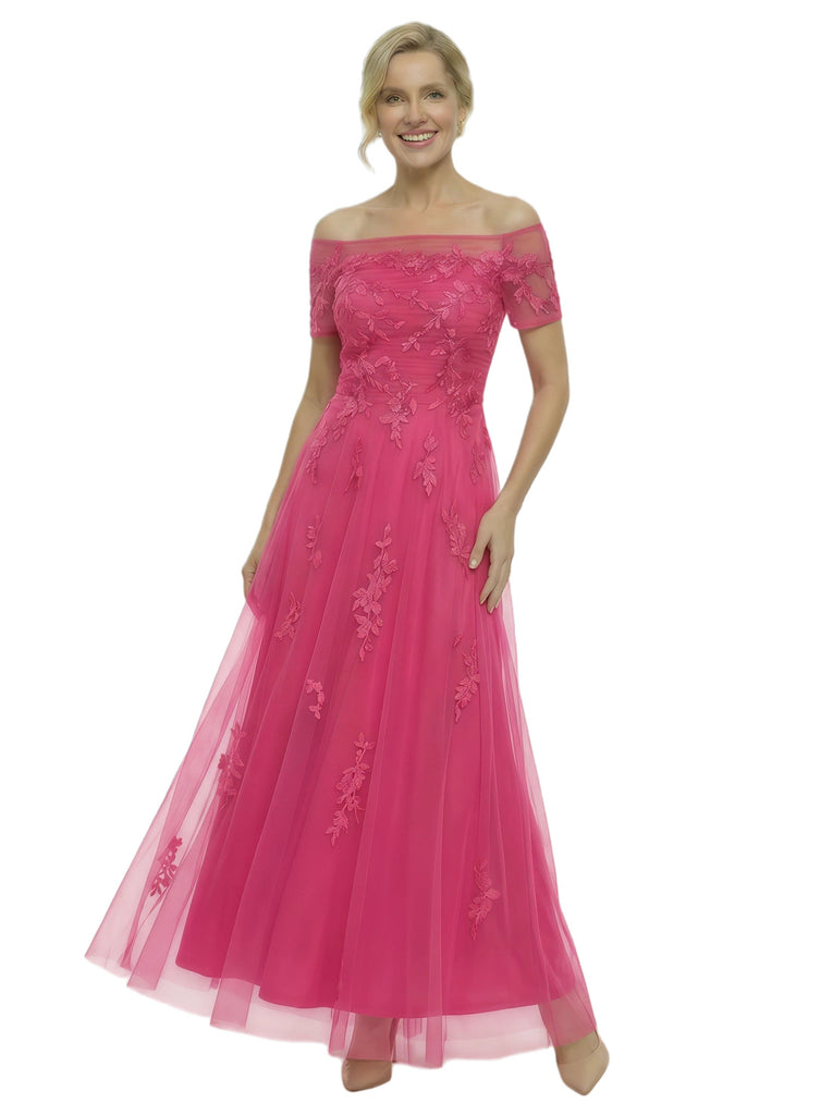 Chicsew Exquisite Off the Shoulder A-Line Chiffon Mother Of The Groom Dress With Lace Appliques
