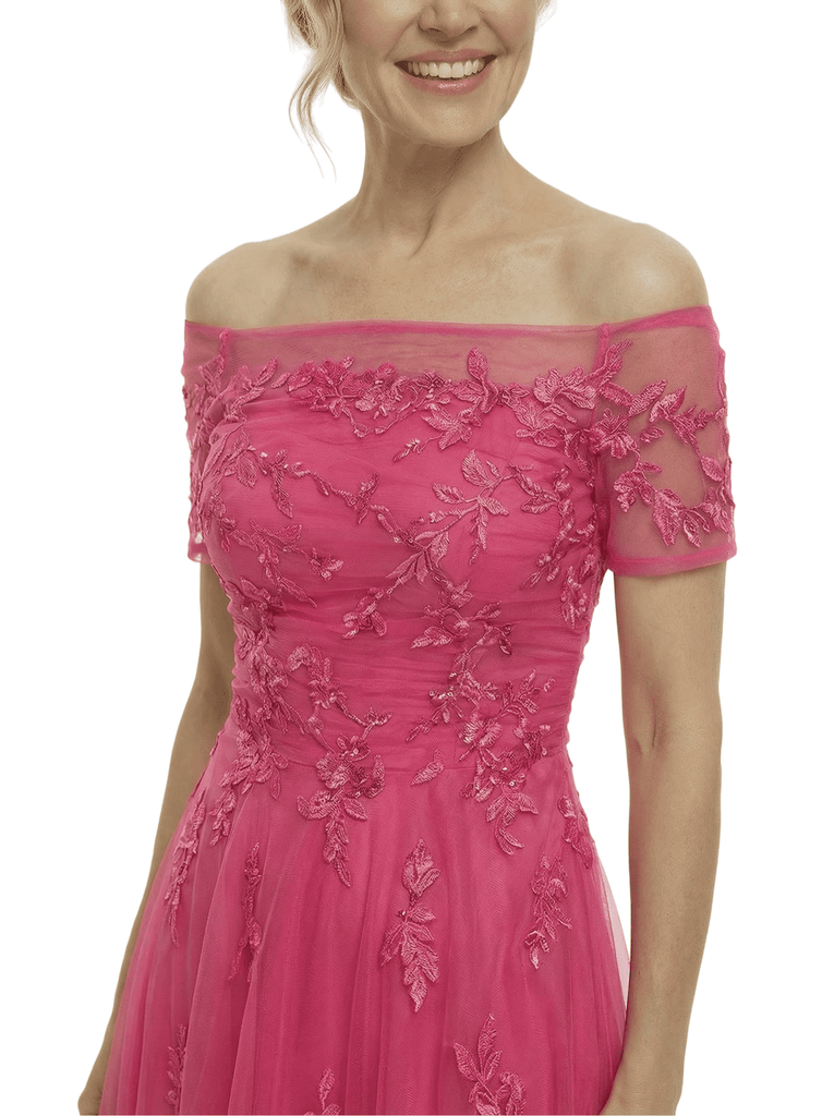Chicsew Exquisite Off the Shoulder A-Line Chiffon Mother Of The Groom Dress With Lace Appliques