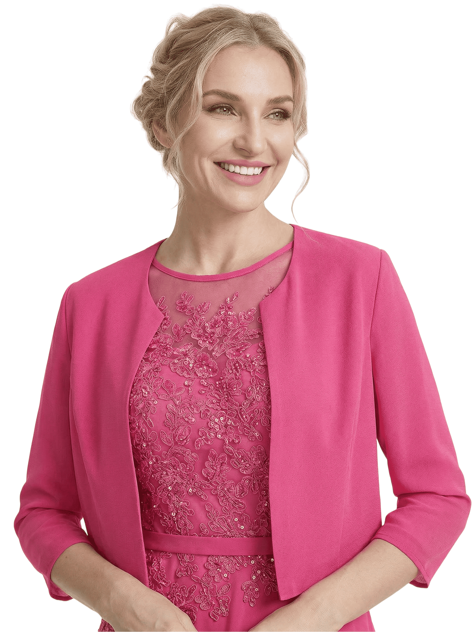 Chicsew Chic Short Lace Knee-Length A-Line Chiffon Mother Of The Groom Dress With Cute Jacket