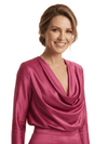 Elegant Cowl Neck Long-Sleeve Floor-Length Mother of The Groom Satin Pantsuit