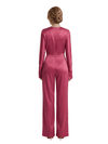 Elegant Cowl Neck Long-Sleeve Floor-Length Mother of The Groom Satin Pantsuit
