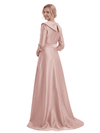Chic Deep V-Neck 3/4 Sleeve Floor-Length With Bow Waist Mother of The Bride Satin Gown