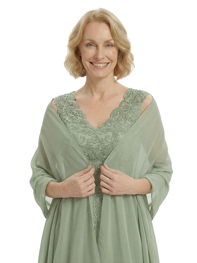 Elegant V-Neck Lace Applique Sleeveless A-Line Floor-Length Chiffon Mother Of The Bride Dress