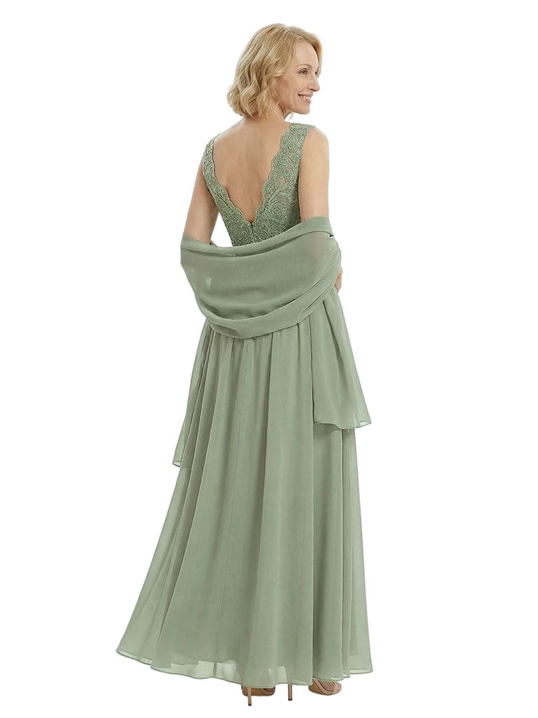 Elegant V-Neck Lace Applique Sleeveless A-Line Floor-Length Chiffon Mother Of The Bride Dress