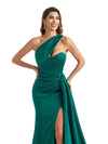 Sexy Side Split One Shoulder Mermaid Silky Satin Chic Long Bridesmaid Dresses Online