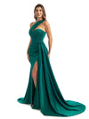 Sexy Side Split One Shoulder Mermaid Silky Satin Chic Long Bridesmaid Dresses Online