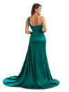 Sexy Side Split One Shoulder Mermaid Silky Satin Chic Long Bridesmaid Dresses Online