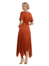 Chicsew Fashionable High Neck Short Sleeves With Pleated Asymmetric Hem Satin Mother Of The Bride Dress