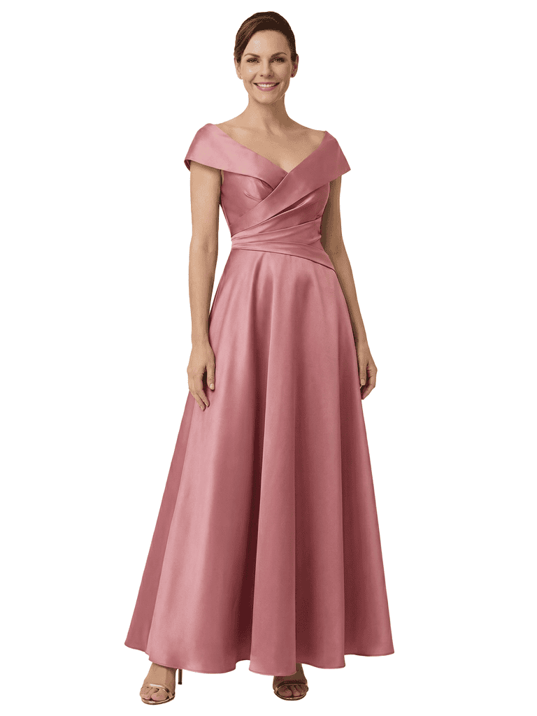Chicsew Sophisticated Off Shoulder Sleeveless A-Line Satin Mother Of The Bride Dress