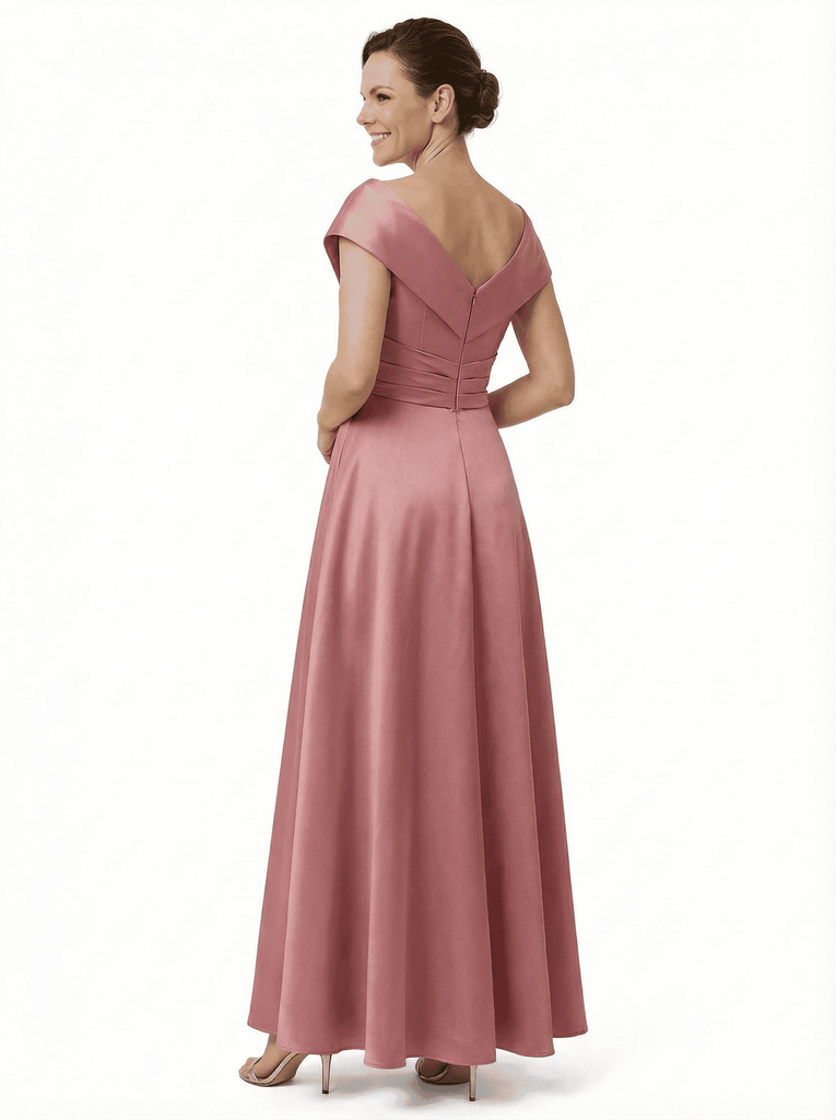 Chicsew Sophisticated Off Shoulder Sleeveless A-Line Satin Mother Of The Bride Dress