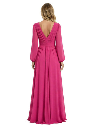 Chicsew Classy V-Neck Long Sleeves Ruched A-Line Chiffon Mother Of The Groom Dress