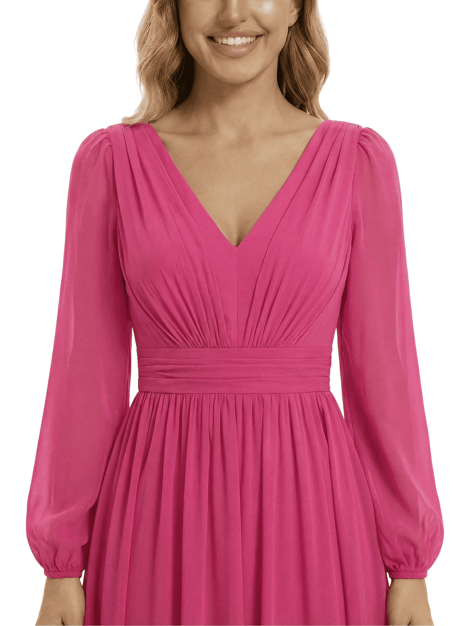 Chicsew Classy V-Neck Long Sleeves Ruched A-Line Chiffon Mother Of The Groom Dress