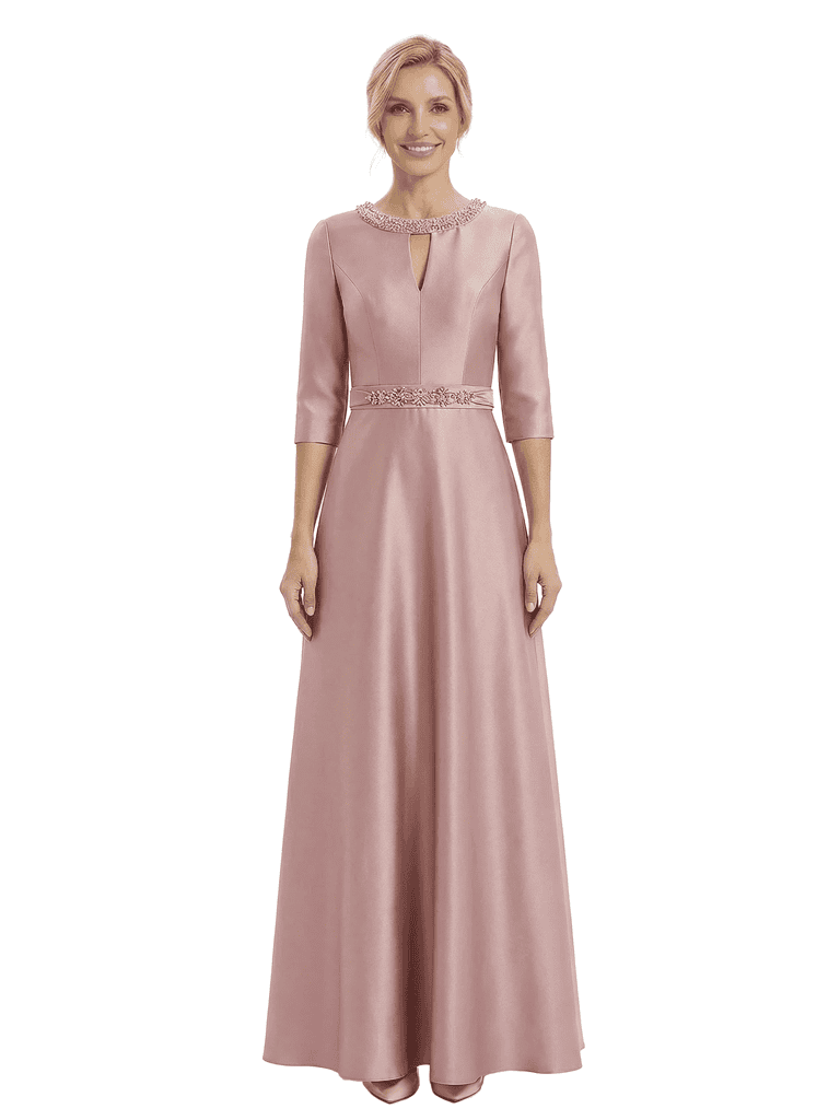 Chicsew Sophisticated 3/4 Sleeves Beaded A-Line Satin Mother Of The Bride Dress