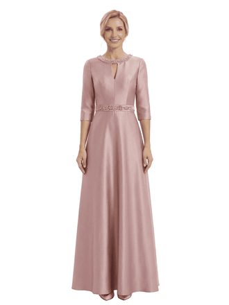 Chicsew Sophisticated 3/4 Sleeves Beaded A-Line Satin Mother Of The Bride Dress