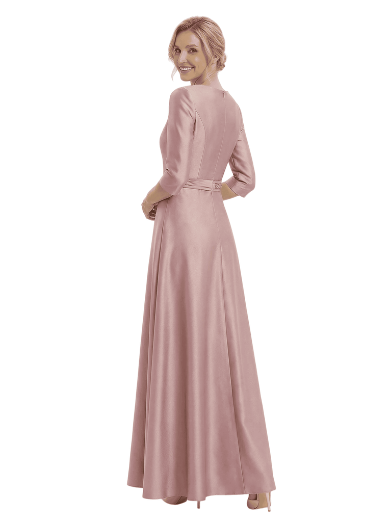 Chicsew Sophisticated 3/4 Sleeves Beaded A-Line Satin Mother Of The Bride Dress