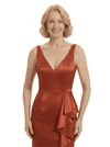 Chicsew Chic V-Neck Sleeveless Satin Mother of The Groom Dress With Ruffles Side Slit