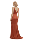 Chicsew Chic V-Neck Sleeveless Satin Mother of The Groom Dress With Ruffles Side Slit