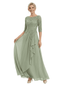 Chicsew Elegant Lace Appliques 3/4 Sleeves Ruffles A-Line Chiffon Mother Of The Groom Dress