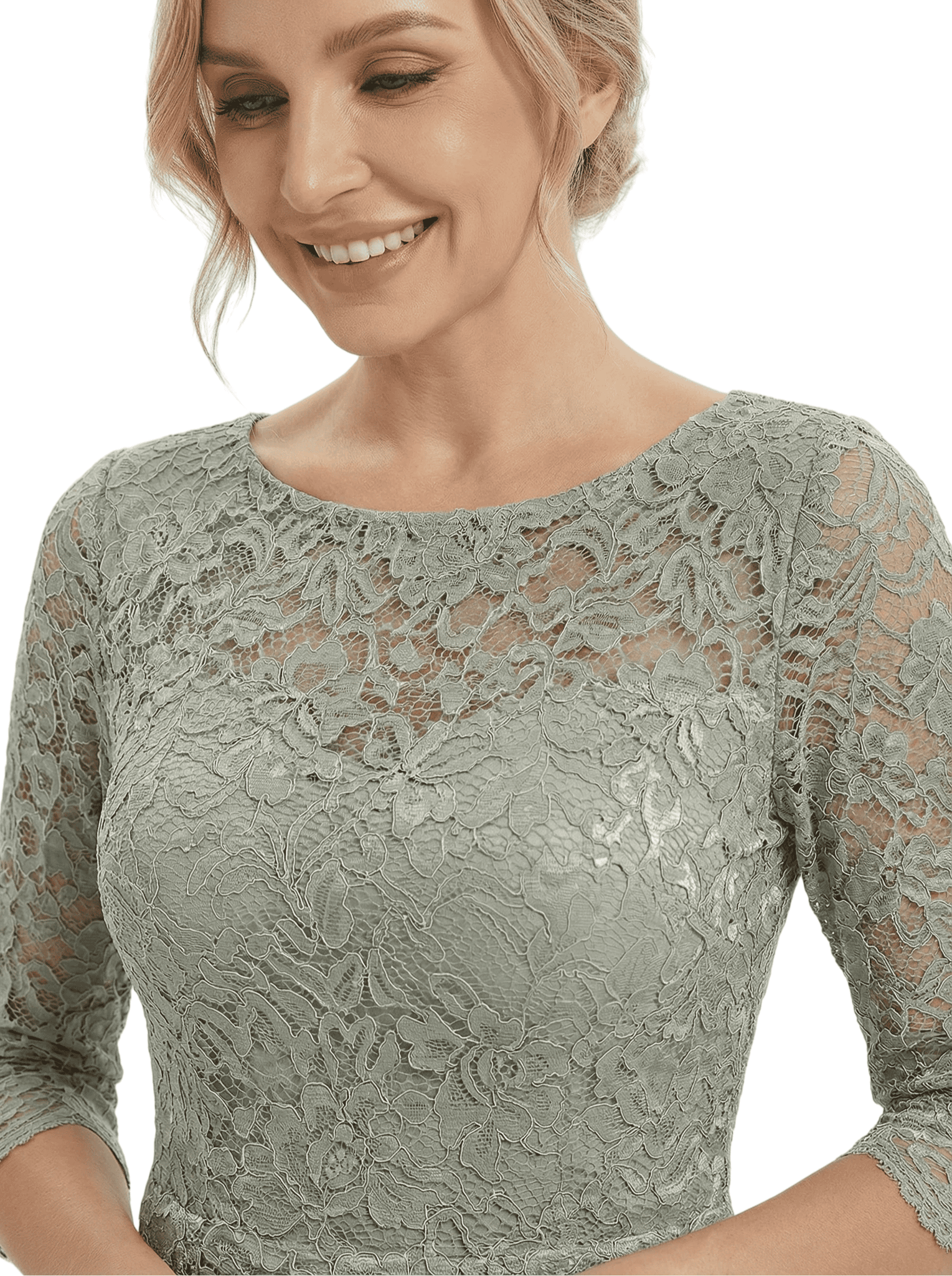 Chicsew Elegant Lace Appliques 3/4 Sleeves Ruffles A-Line Chiffon Mother Of The Groom Dress
