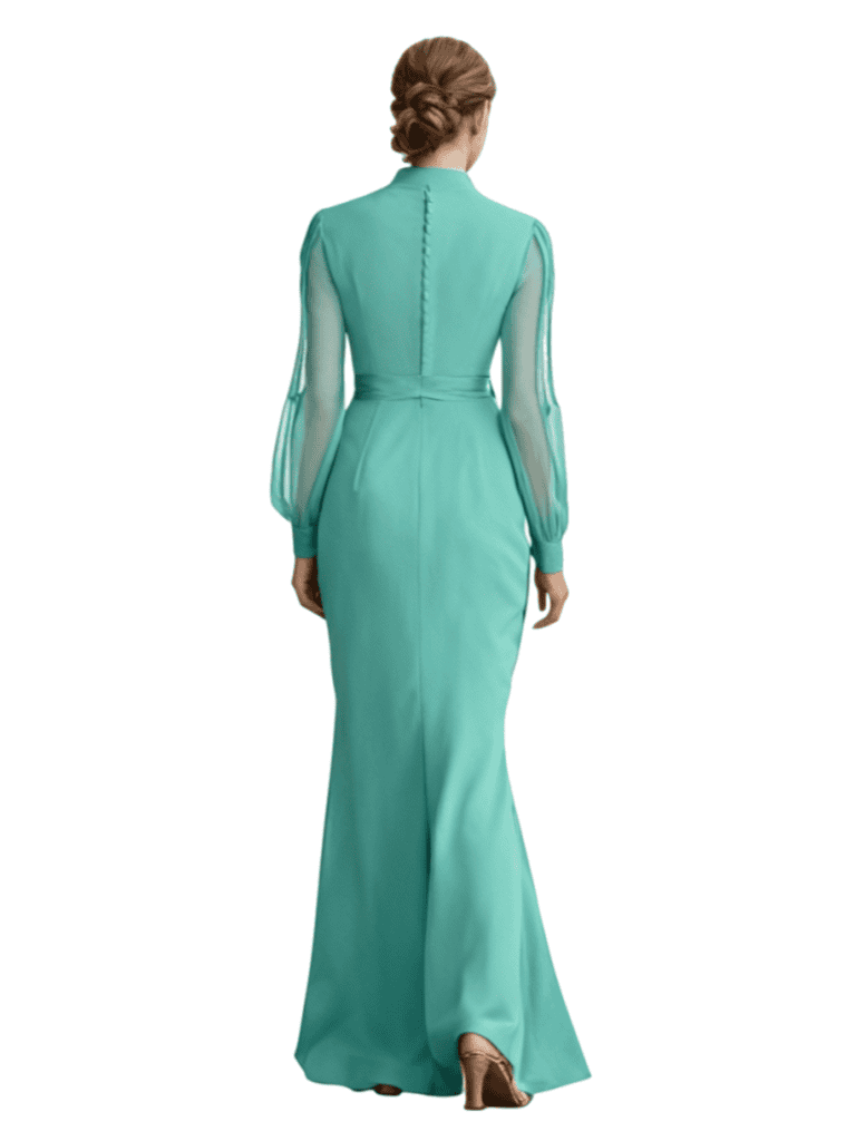 Chicsew V-Neck Long Sleeves Mother Of The Bride Gown Floor-Length Tulle Chiffon Party Dress
