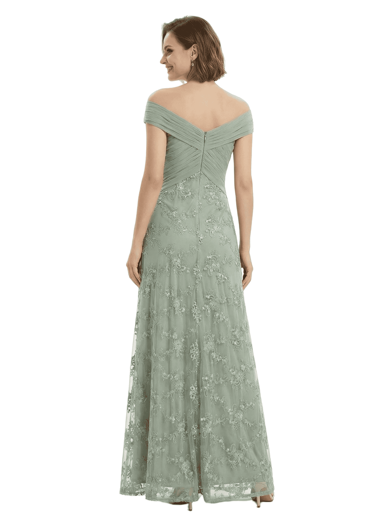 Chicsew Sophisticated Off The Shoulder Chiffon Lace Ruched Maxi Mother Of The Groom Gown