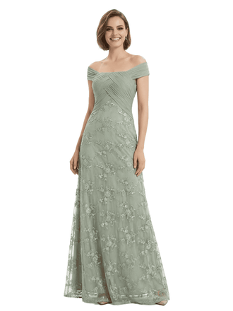 Chicsew Sophisticated Off The Shoulder Chiffon Lace Ruched Maxi Mother Of The Groom Gown
