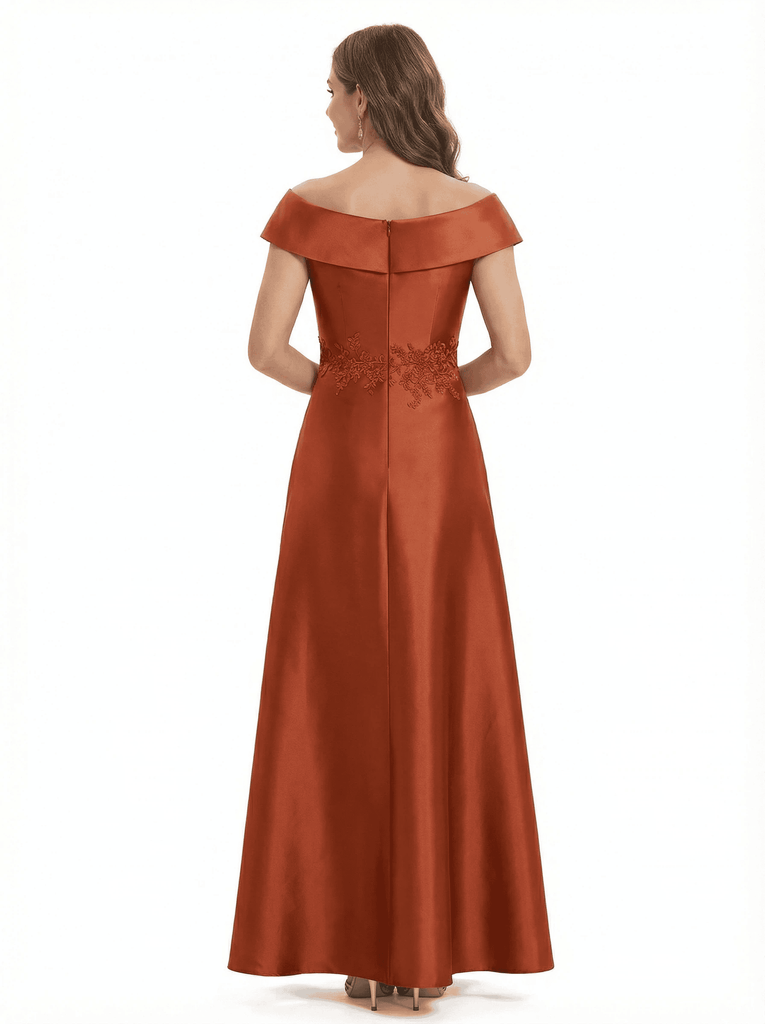 Chicsew Modern Off The Shoulder Applique Silky Satin A-Line Mother Of The Bride Dress