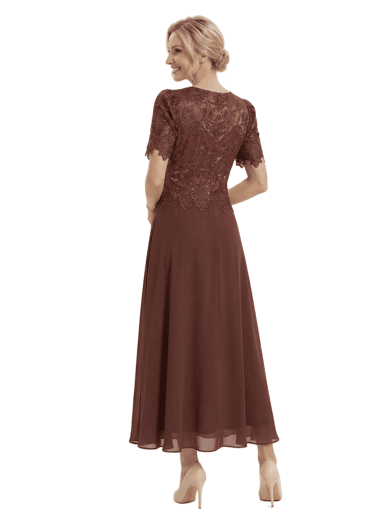 Chicsew Pretty Lace Short Sleeves Chiffon A-Line Ankle-Length Mother Of The Bride Dress
